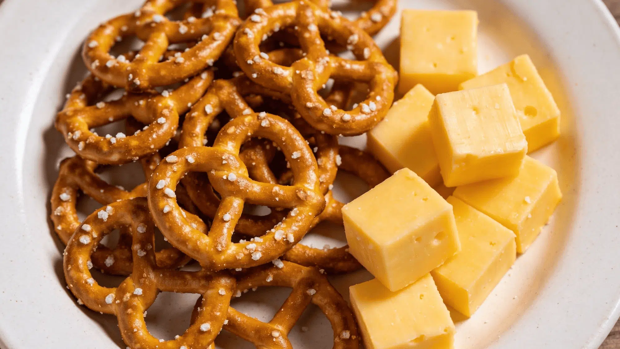 pretzels with cheese cubes