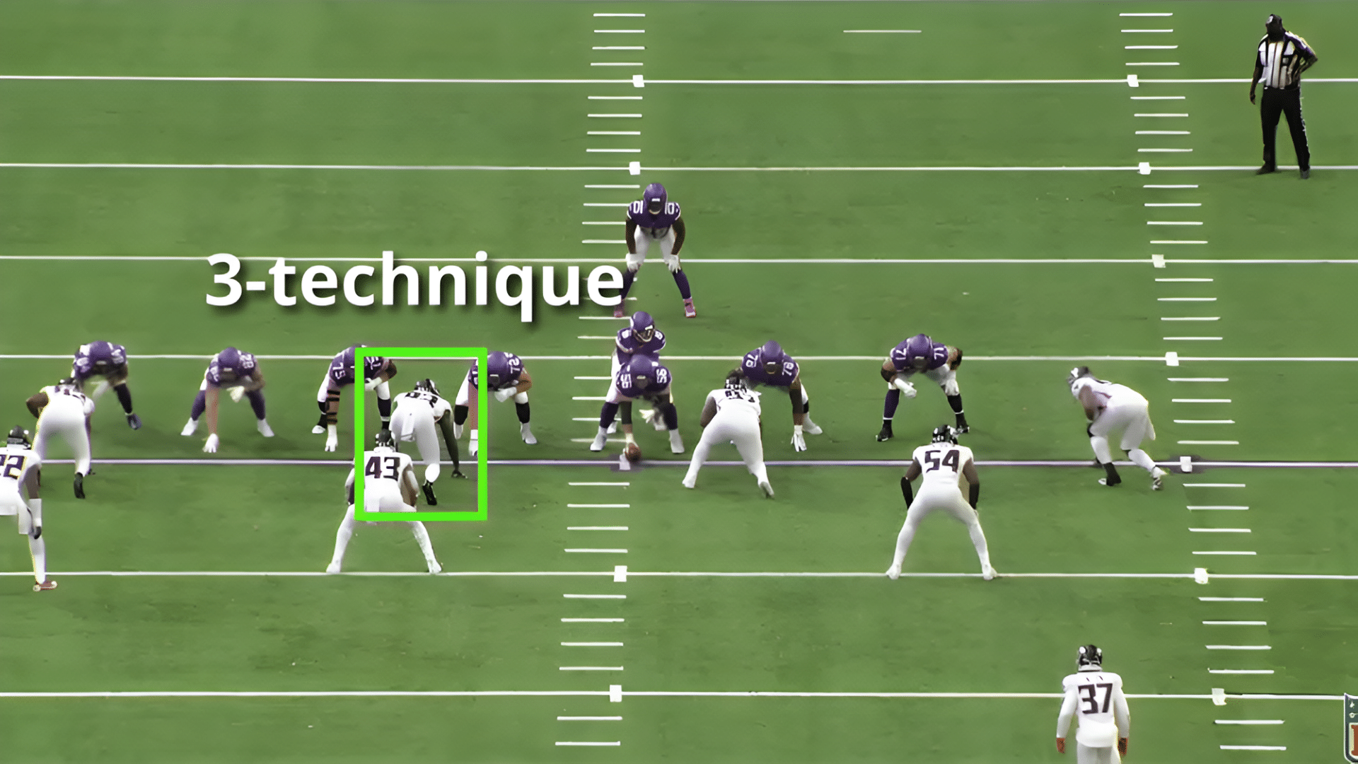 3 technique defensive alignment on field
