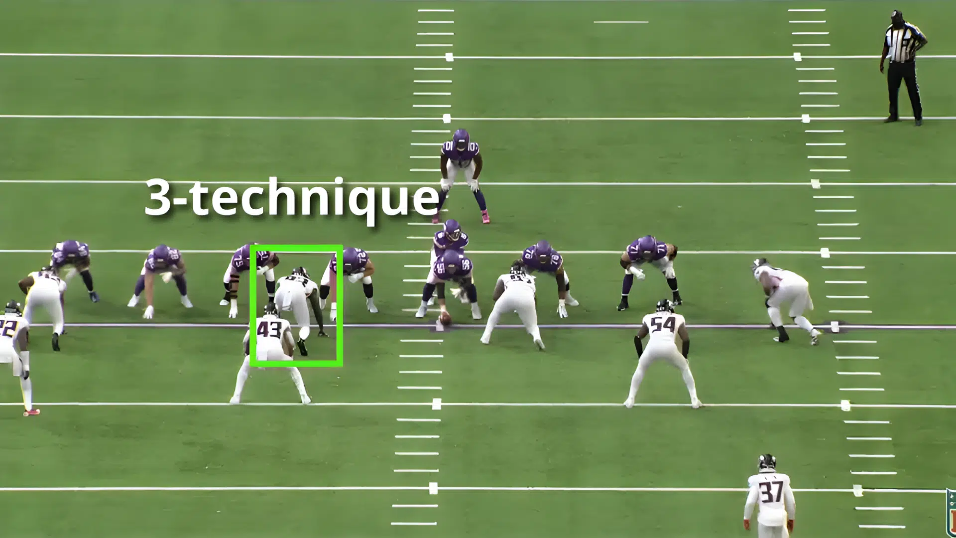 3 technique defensive alignment on field