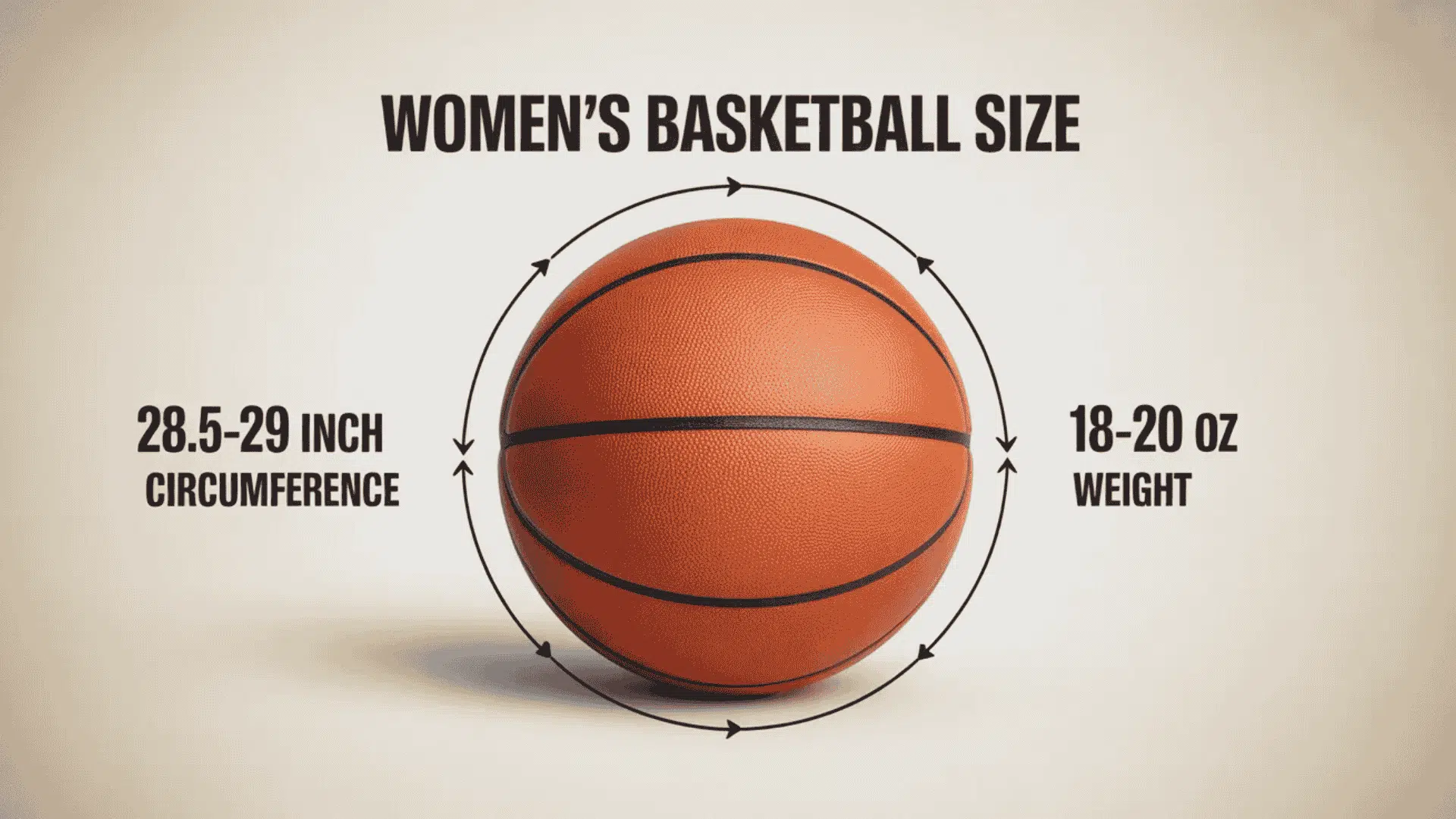 a close up of a women’s basketball with size and weight details displayed beside it
