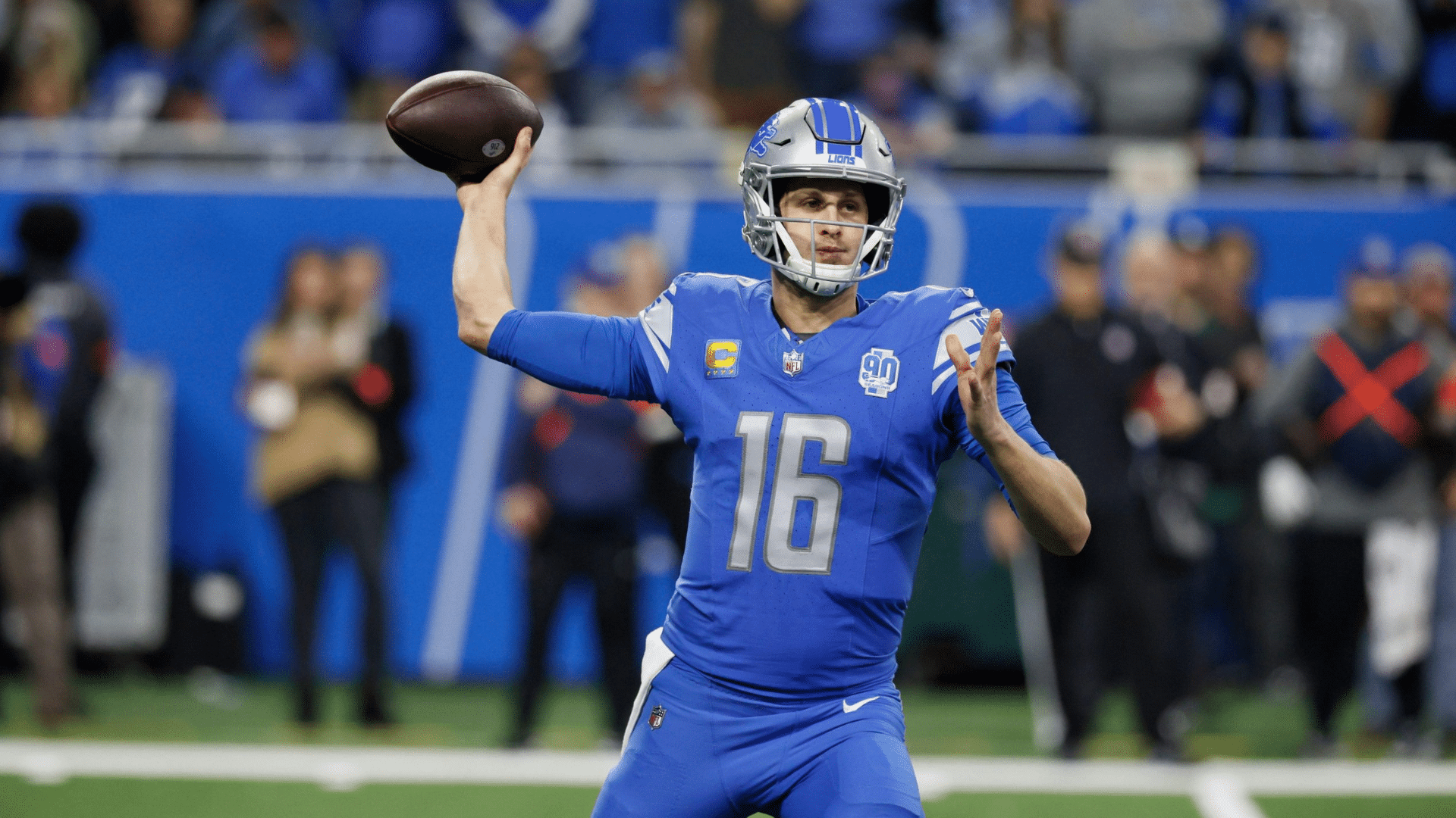 jared goff quarterback throws a pass during a game