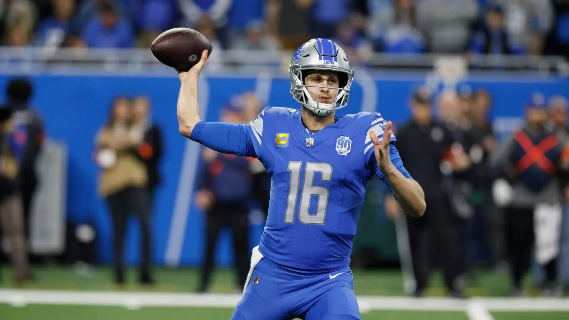 jared goff quarterback throws a pass during a game
