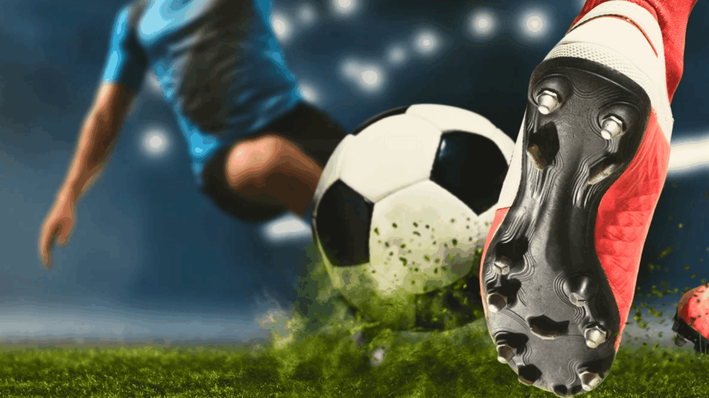 a soccer player kicks the ball with intense force capturing the dynamic action of the game tallest soccer player