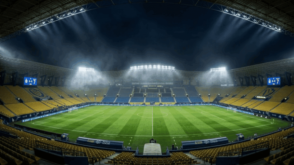 empty soccer stadium with bright lights and green field view top highest paid athletes in the world