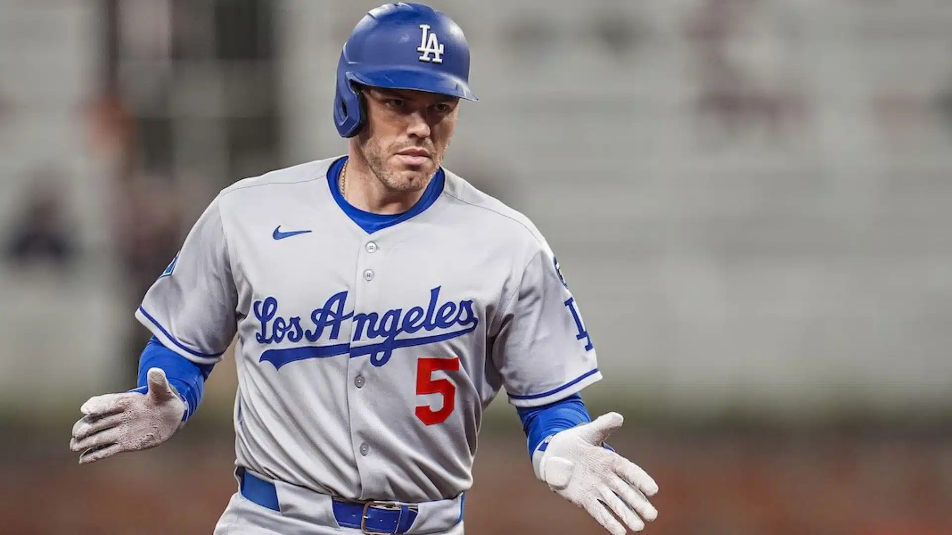 freddie freeman one of the oldest active mlb players running during game wearing los angeles uniform