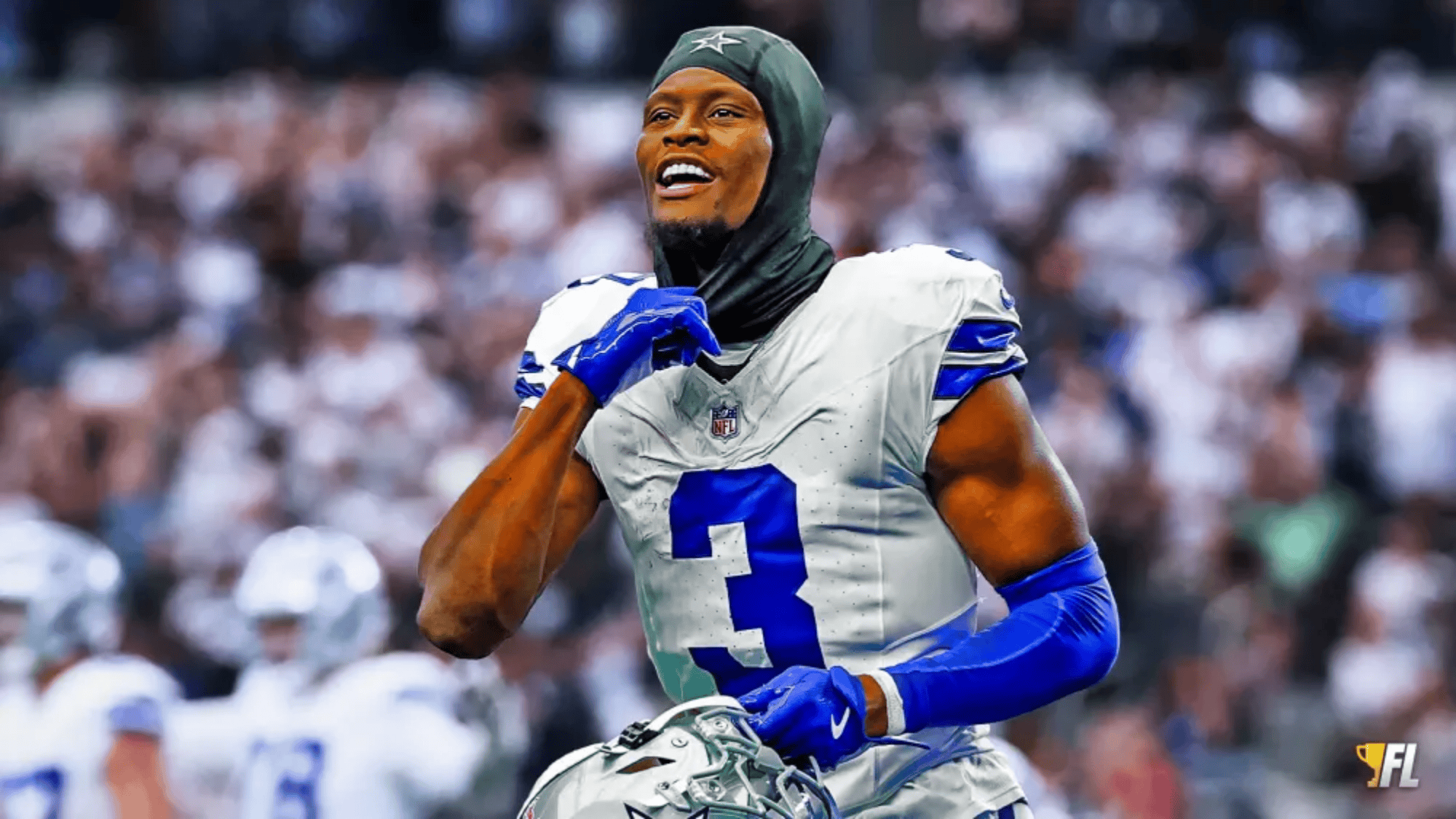 george pickens in a white and blue dallas cowboys uniform with the number 3