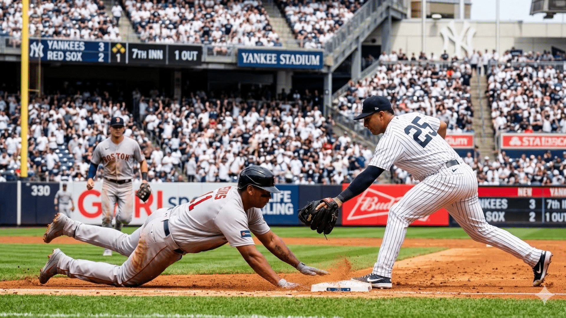 mlb players in action as runner slides into base while fielder attempts tag during game