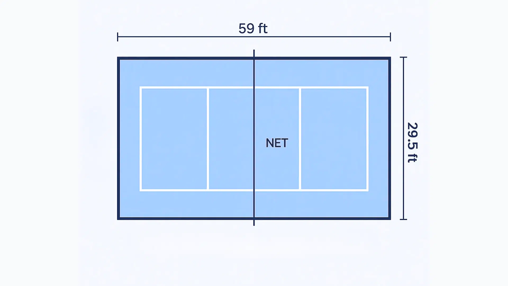 volleyball court outline with makings on its side as 59ft in length and 29 ft in width