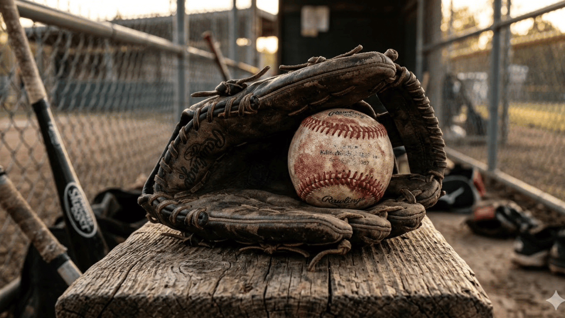 worn baseball glove holding ball on bench old time baseball sayings and what each one means today