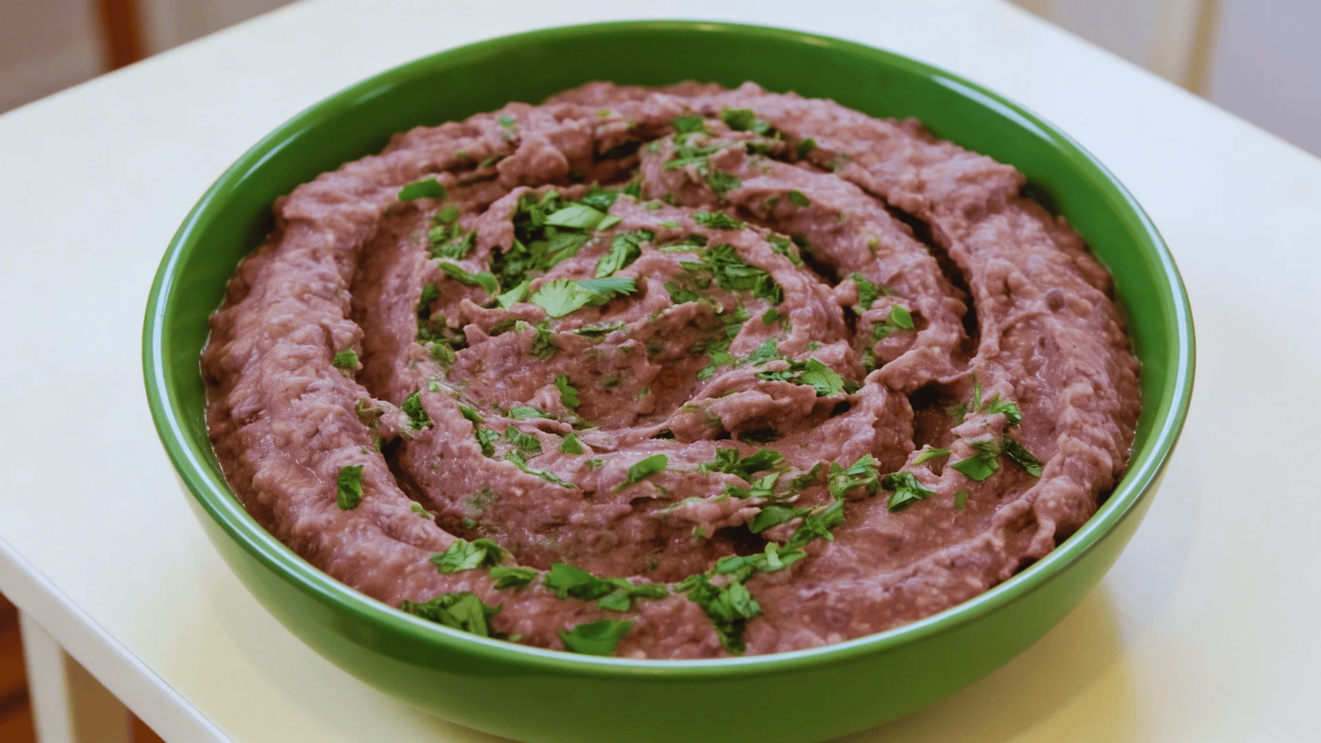 Black Bean Dip With Veggies with herbs in a green bowl