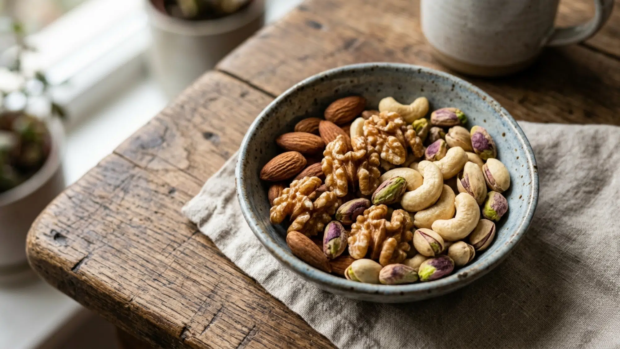 almonds and mixed nuts in a bowl perfect for high protein snacks weight loss and healthy snacking