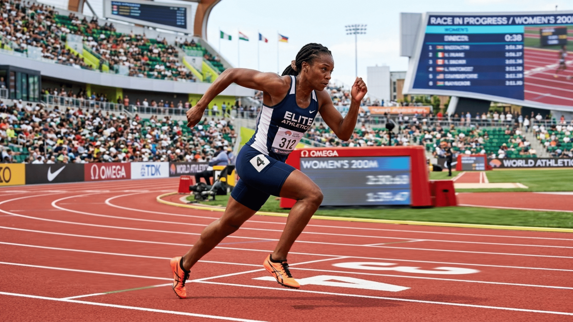 athlete sprinting on track during race showing how to improve running speed with powerful stride and form