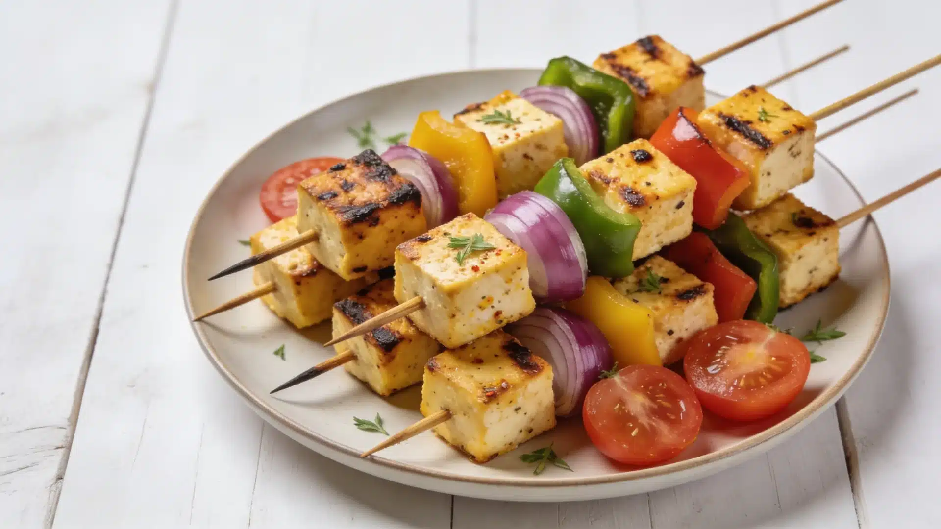 grilled paneer tikka skewers with veggies perfect high protein snacks weight loss option colorful and healthy dish