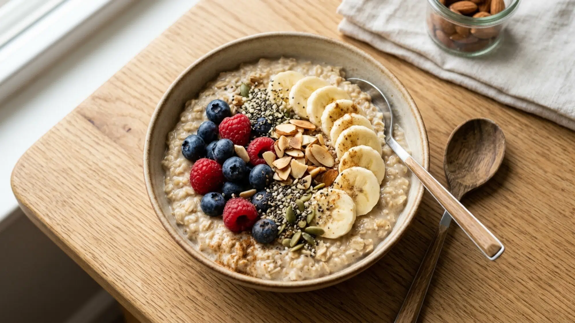 oats with protein powder topped with fruits and nuts ideal for high protein snacks weight loss and healthy meals