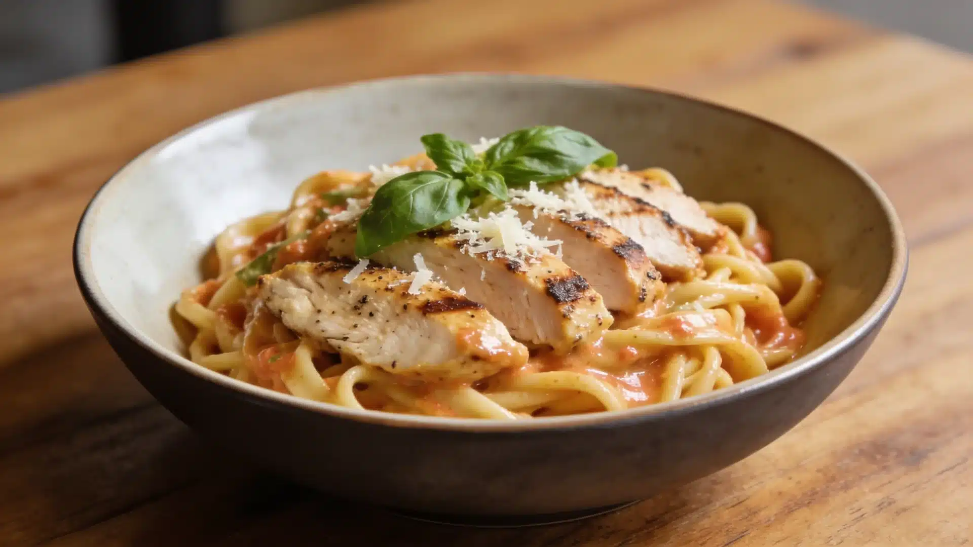 protein pasta with grilled chicken and creamy sauce perfect for high protein snacks weight loss meals