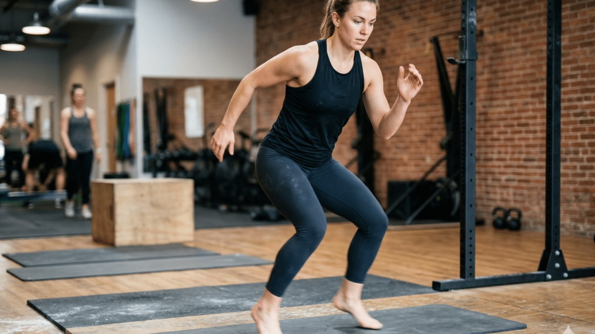 rapidly tapping toes on floor while staying on balls of feet performing quick toe tap exercise in gym setting