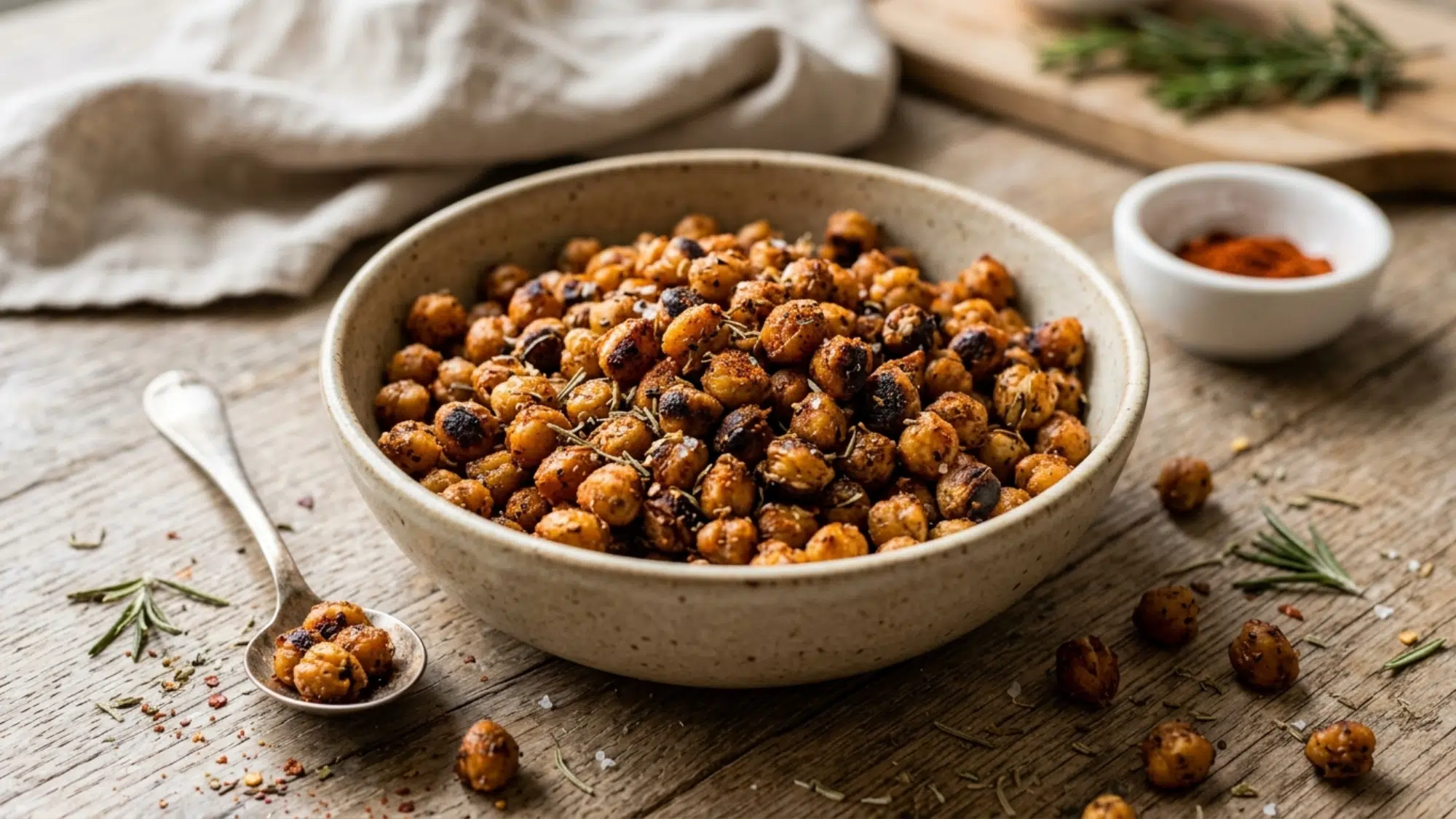 roasted chickpeas in a bowl with spices perfect for high protein snacks weight loss and healthy snacking