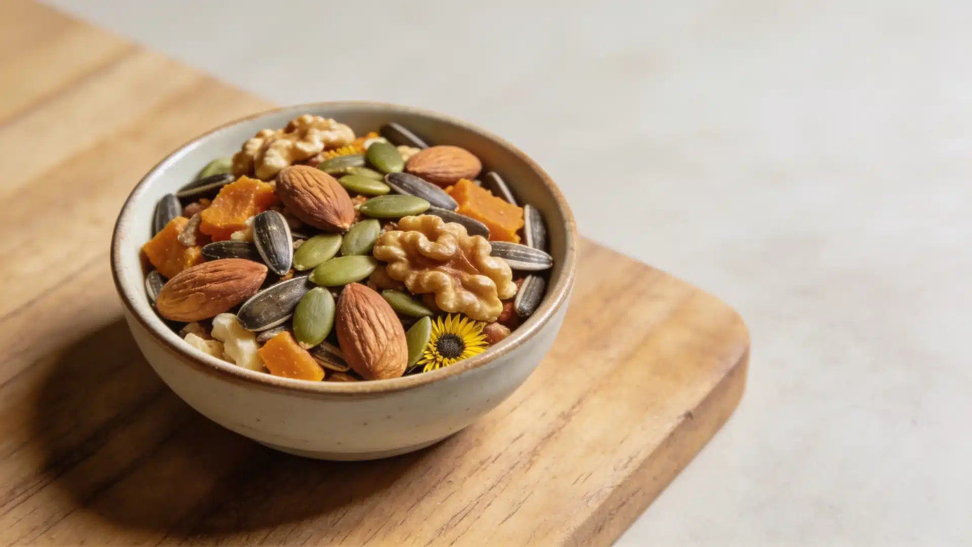 trail mix with nuts and seeds in a bowl perfect for high protein snacks weight loss and healthy snacking