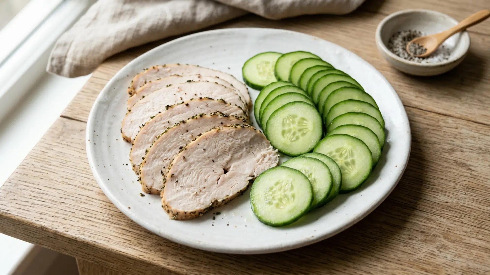 turkey slices with cucumber on a plate ideal for high protein snacks weight loss and clean eating meals
