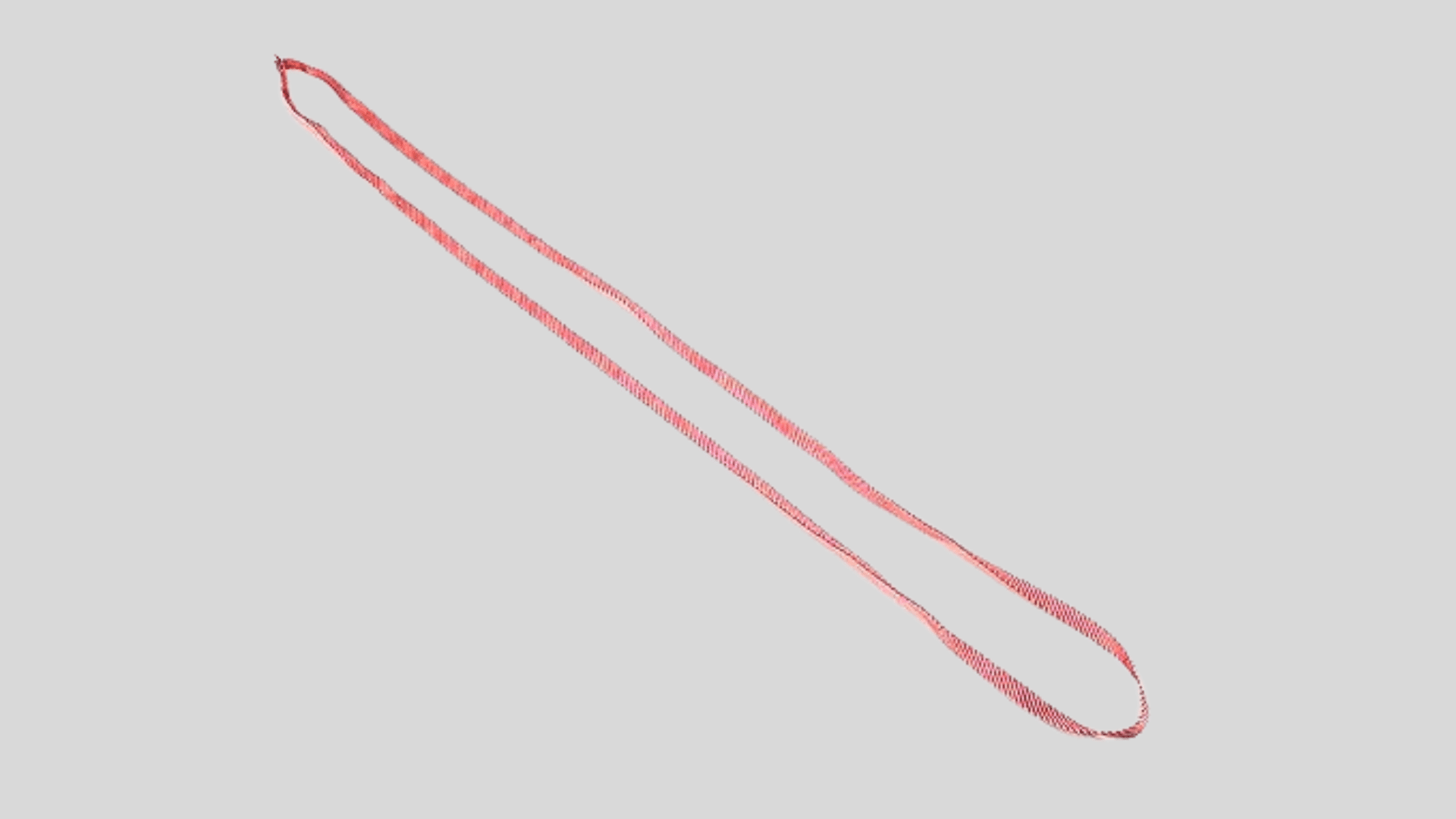 red climbing sling loop made of flat webbing for anchor setup and protection use on a plain background