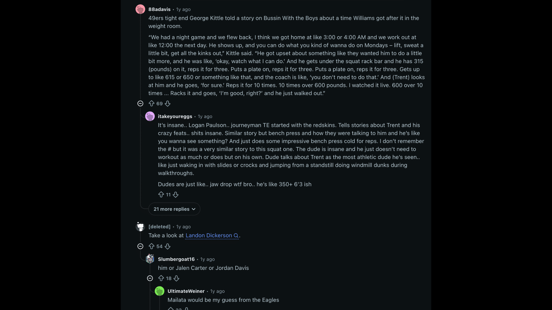 reddit fans discussing the strongest nfl players including myles garrett trent williams and aaron donald