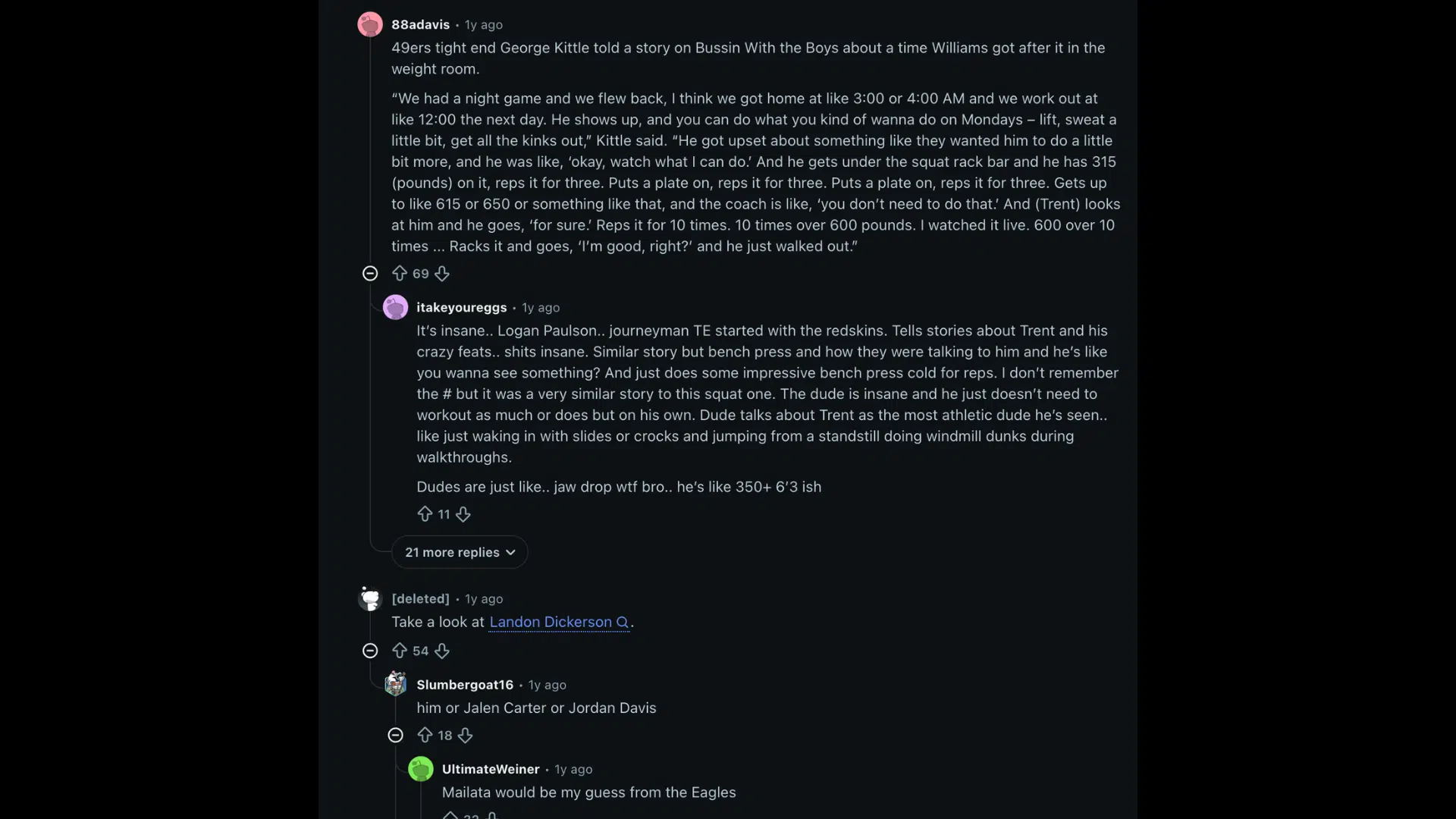 reddit fans discussing the strongest nfl players including myles garrett trent williams and aaron donald