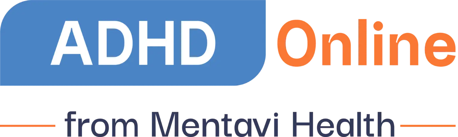 Blue and orange ADHD Online logo with Mentavi Health text below