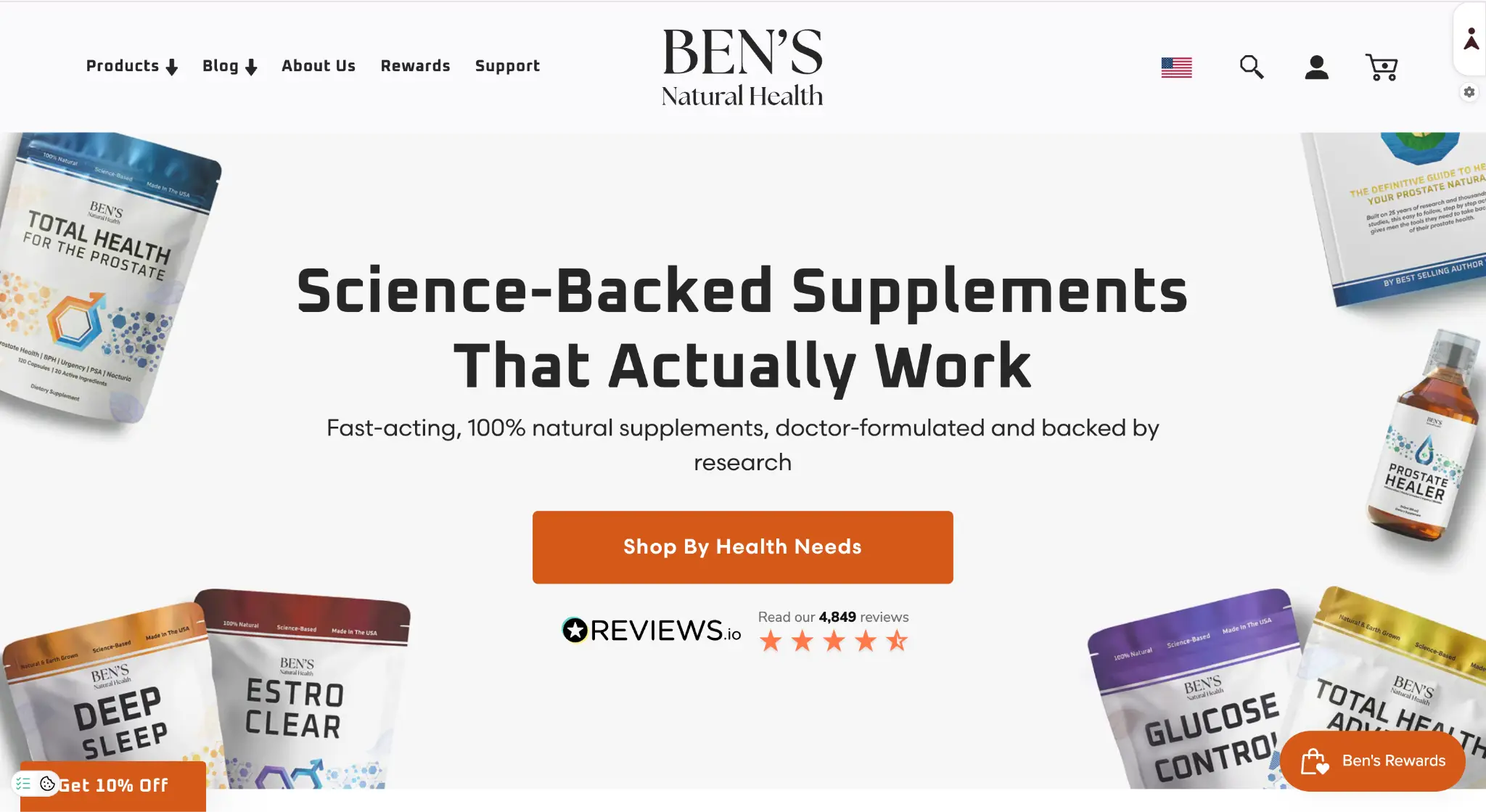 Bags and bottles of various dietary supplements displayed against white background