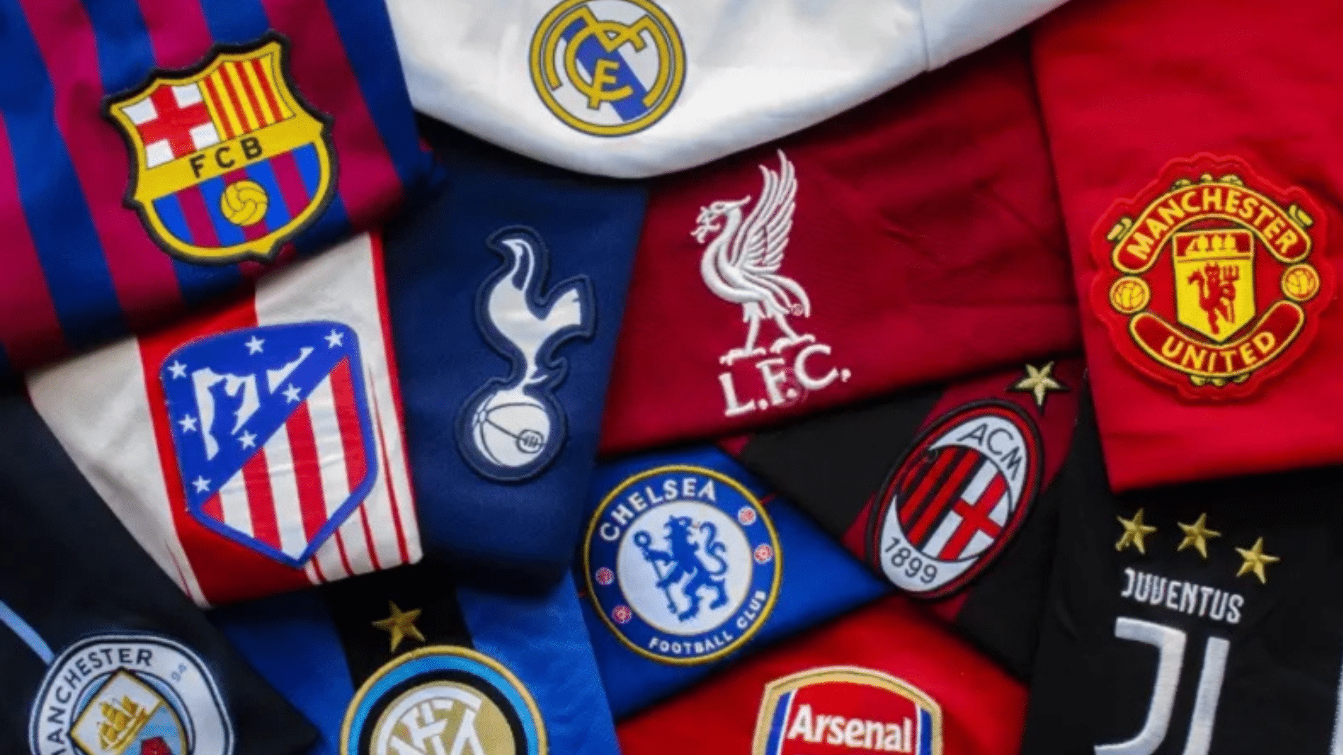 a collection of football club crests including barca madrid atletico tottenham and many more euro clubs