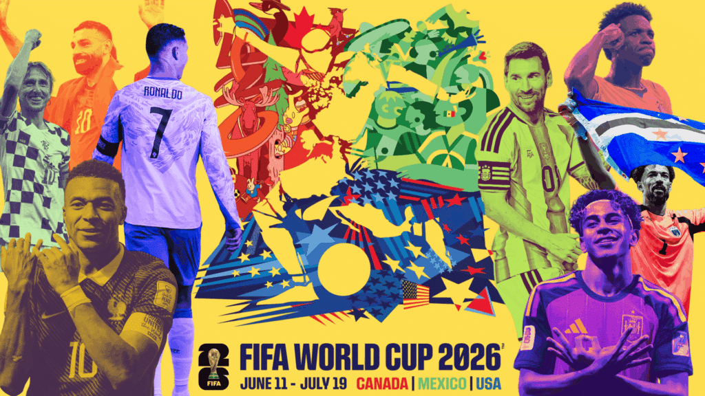 a fifa world cup poster with few biggest names of the game showing the legacy of the big stage