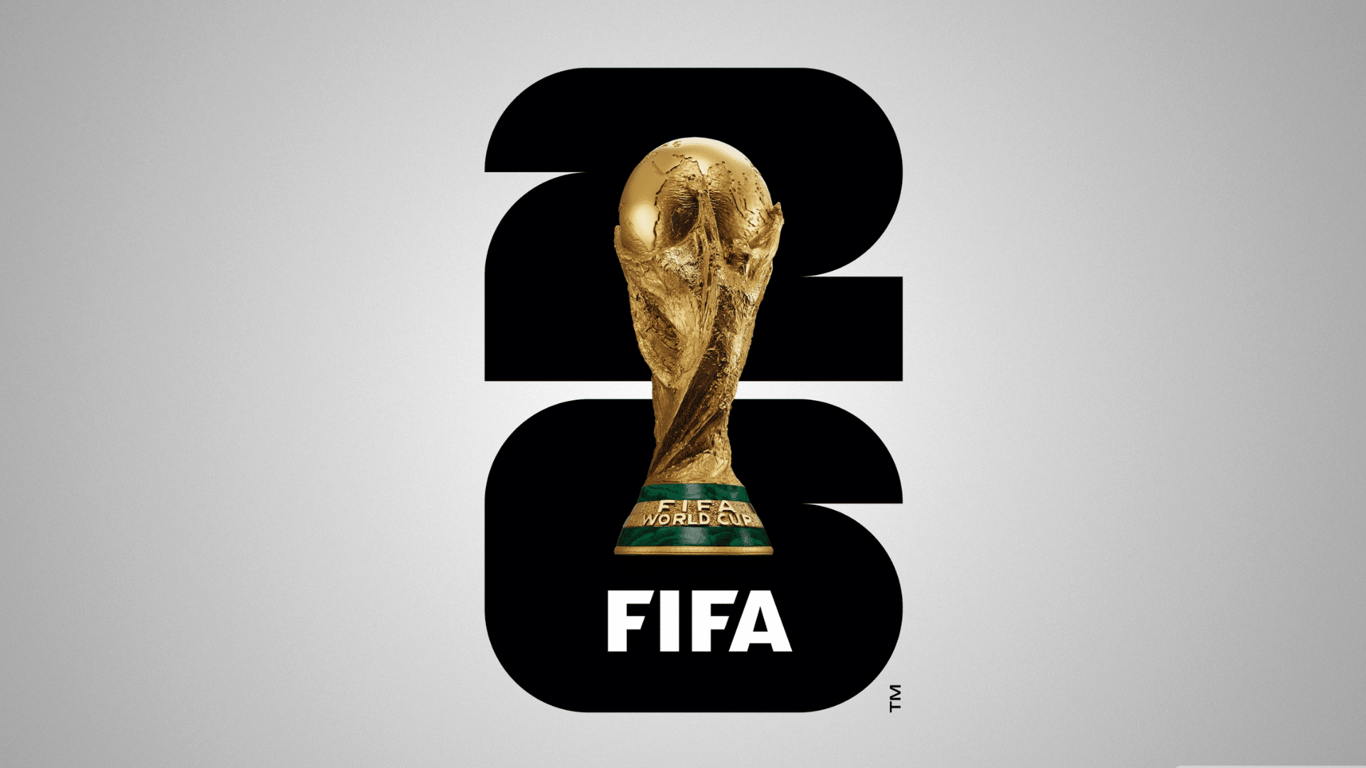 black and white 2026 fifa world cup logo featuring the golden championship trophy