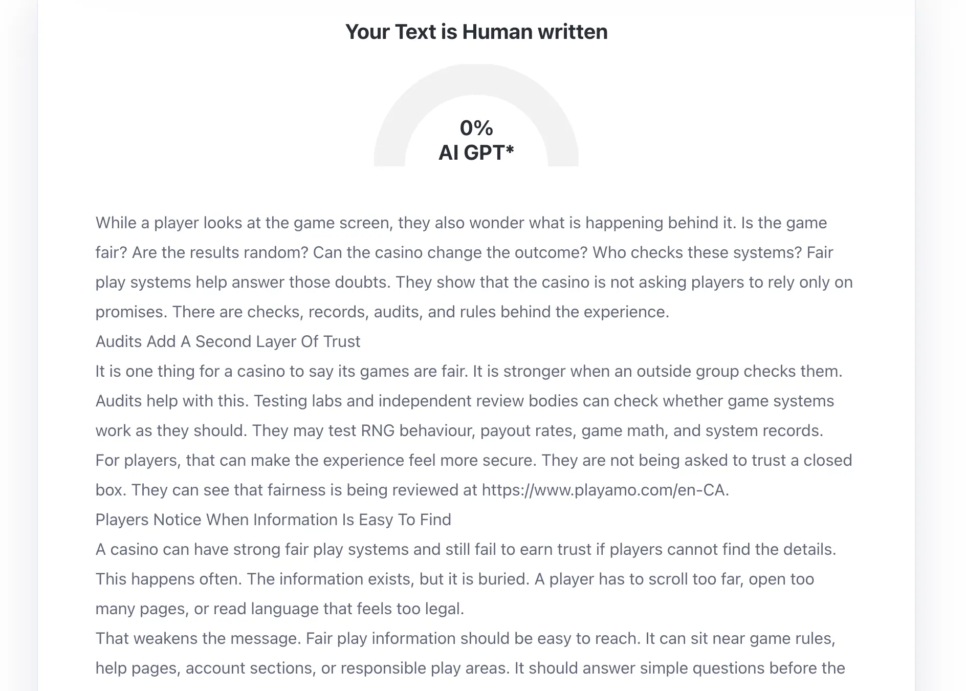 "Human-written text accuracy displayed on computer screen with detailed analysis and percentage graphic"
