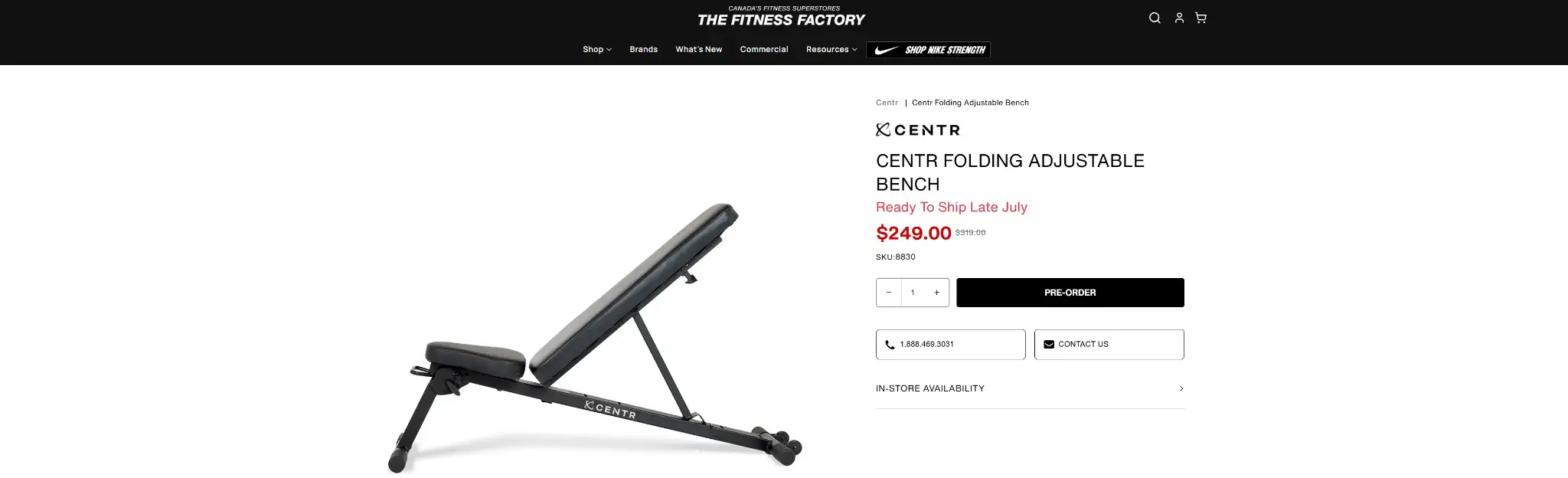 Adjustable black folding bench with padded backrest on white background