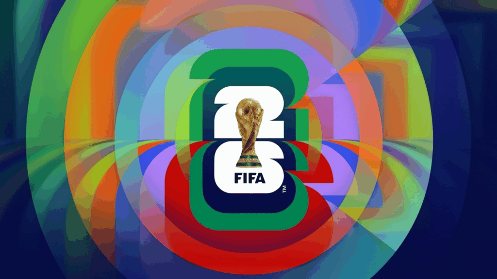 colorful 2026 fifa world cup official logo with the golden trophy in the center