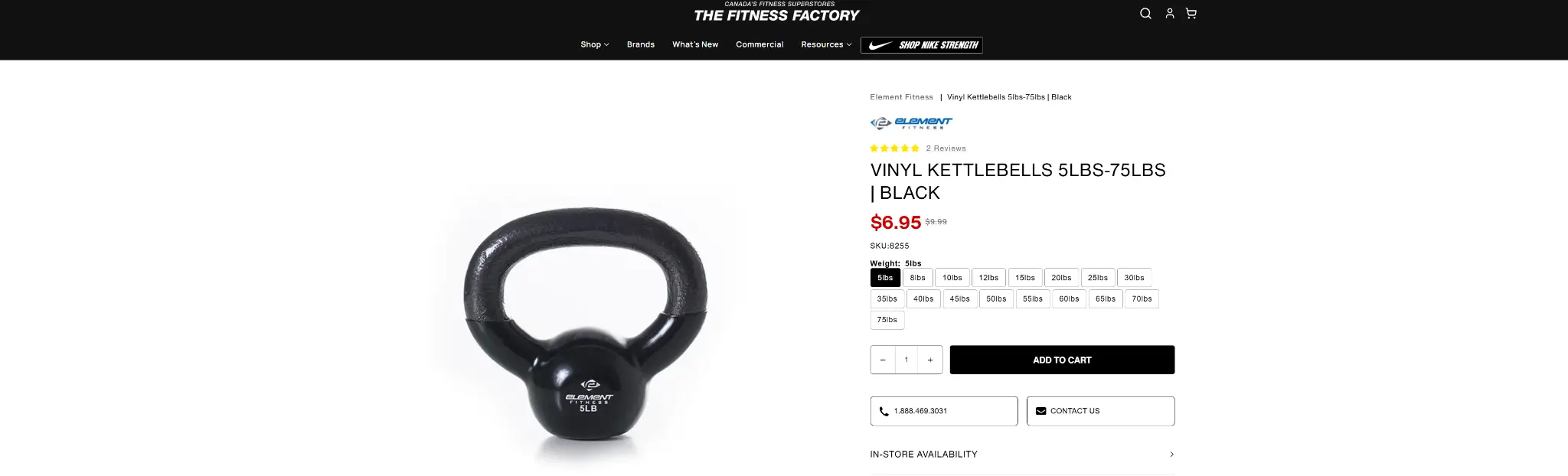 Black vinyl kettlebell with handle on white background shown on fitness product page