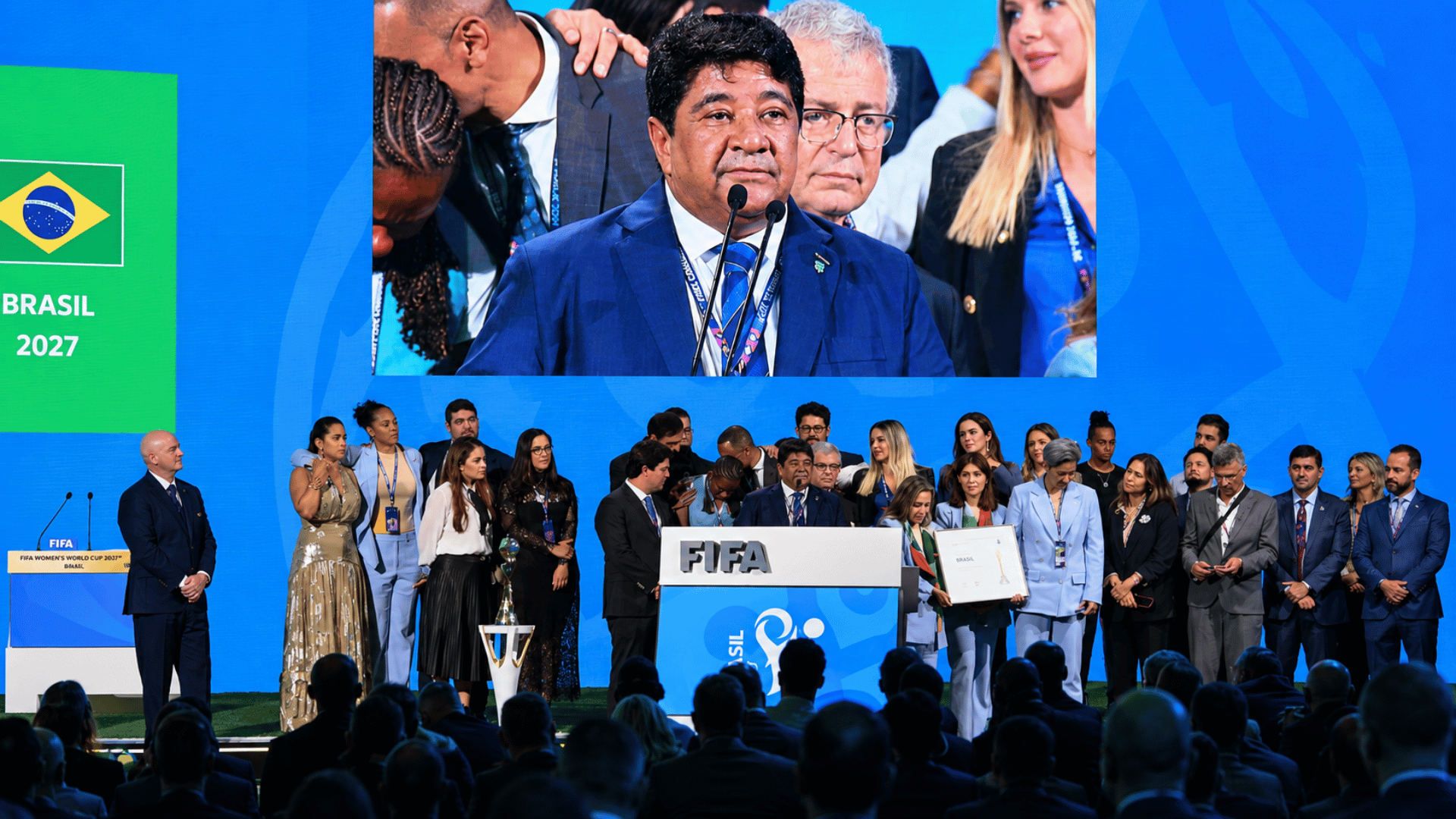 fifa officials announce brazil as host of the fifa womens world cup 2027 during official ceremony
