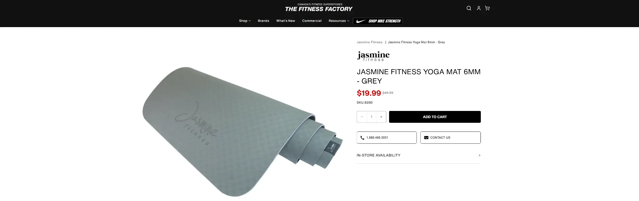 Grey Jasmine Fitness yoga mat with textured surface on white background