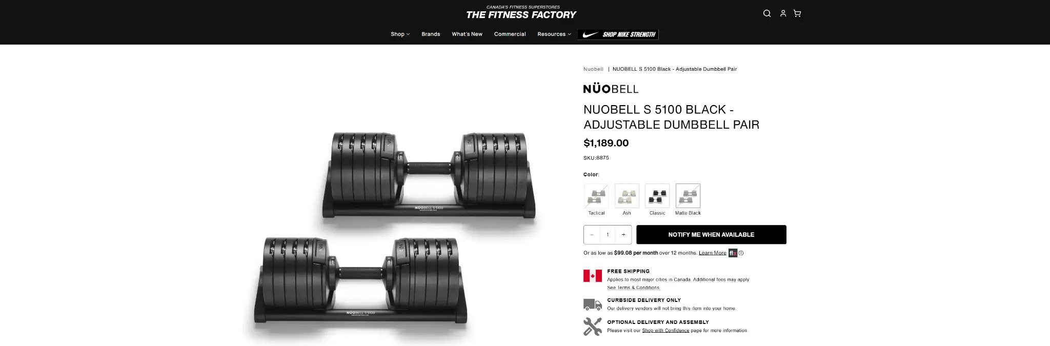 Adjustable black dumbbell pair on white background in online store display