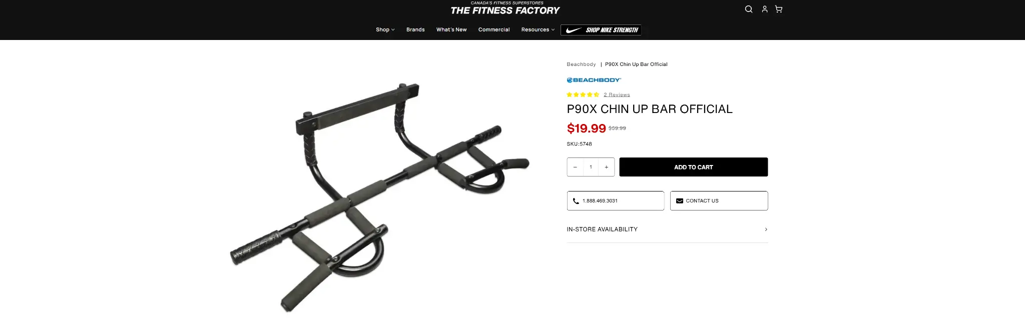 Black chin-up bar with padded grips on white background, available for purchase online