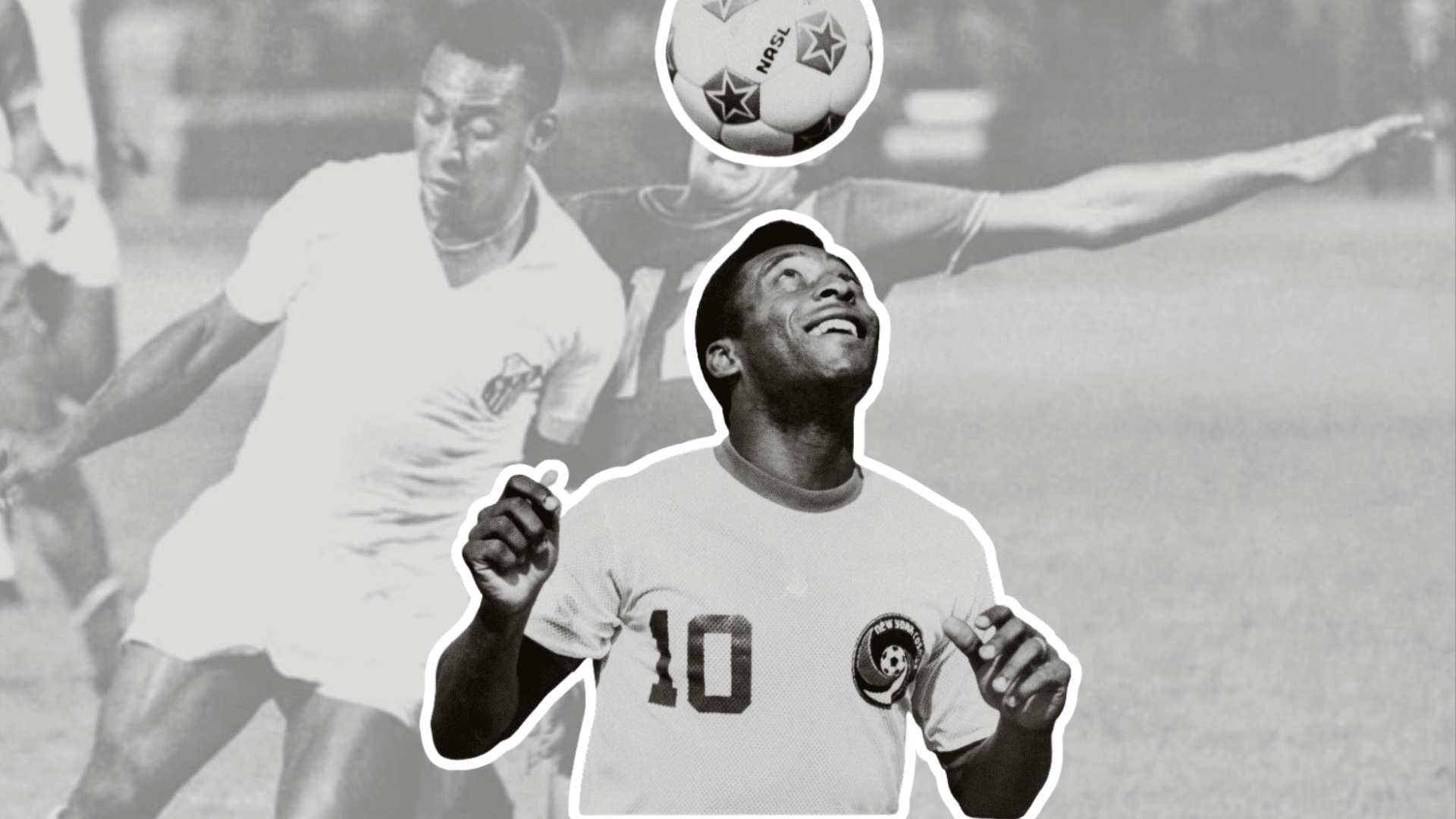 Pelé in Brazil jersey with vintage soccer background.
