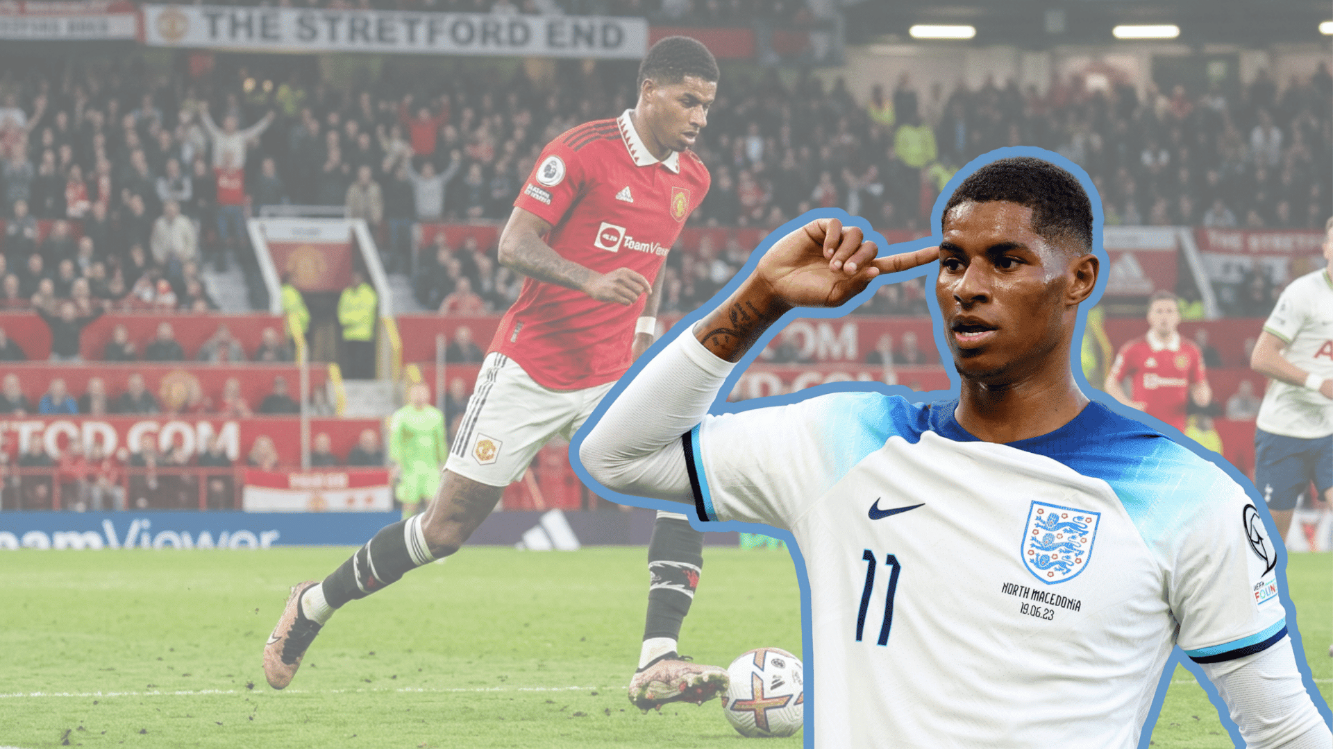 rashford Soccer player in England jersey during match.