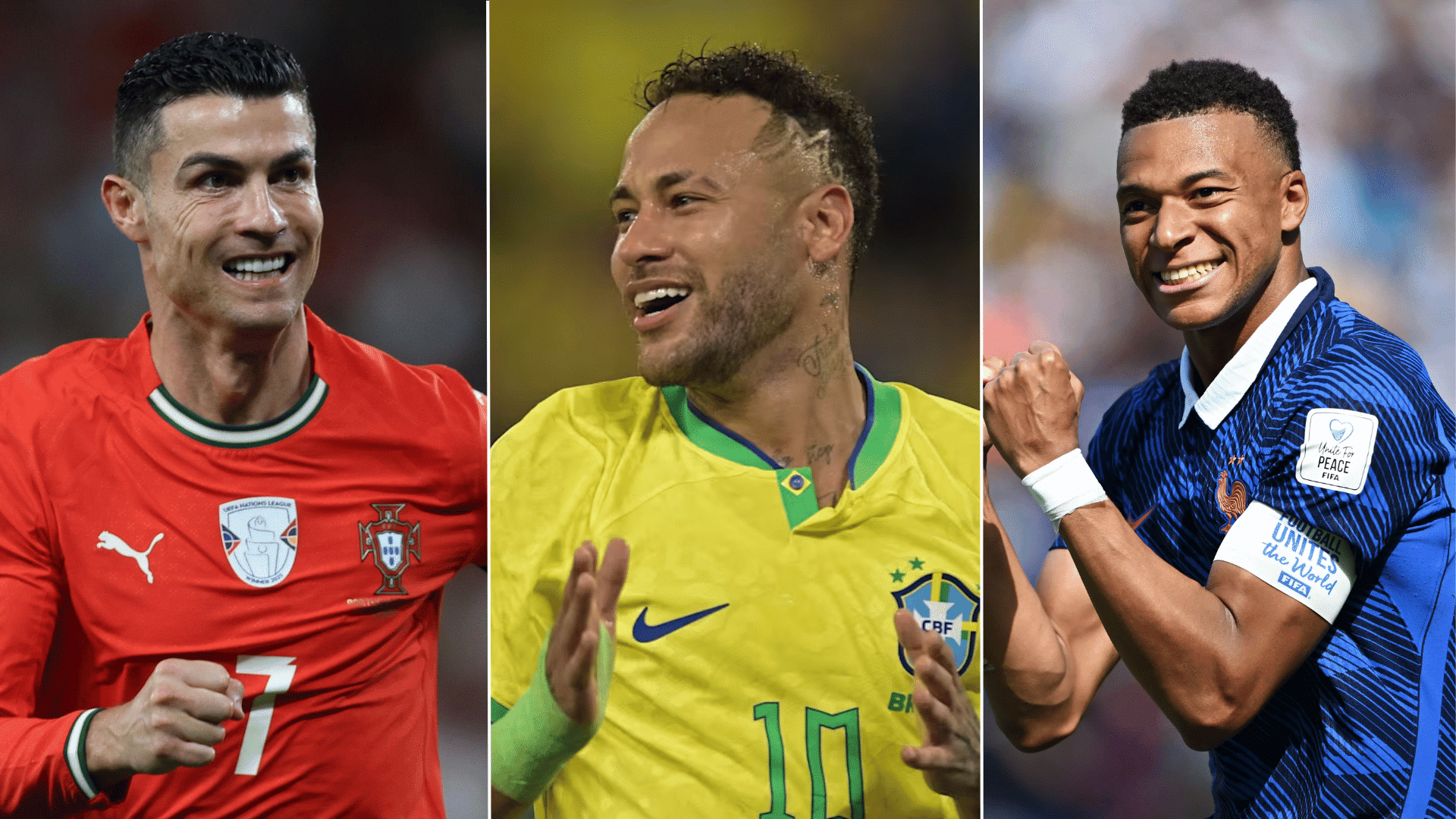 soccer stars cristiano ronaldo neymar and kylian mbappe for world cup prediction