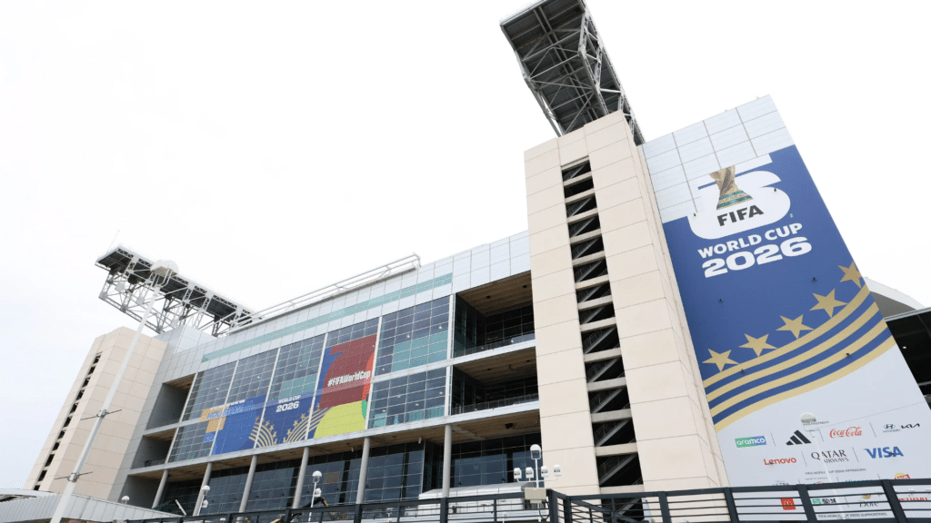 view of houston nrg stadium featuring fifa world cup 2026 banners