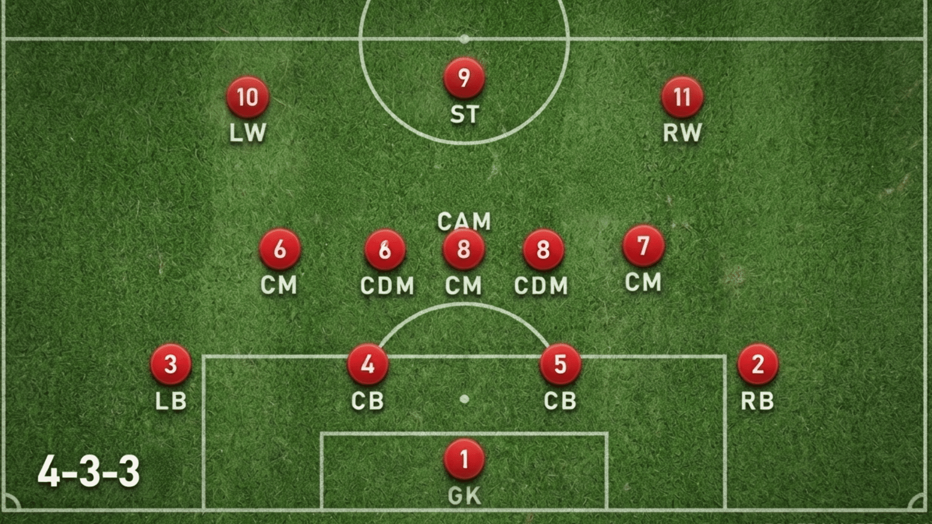11v11 soccer 4 3 3 formation displaying four defenders three midfielders and three attackers on the pitch (1)