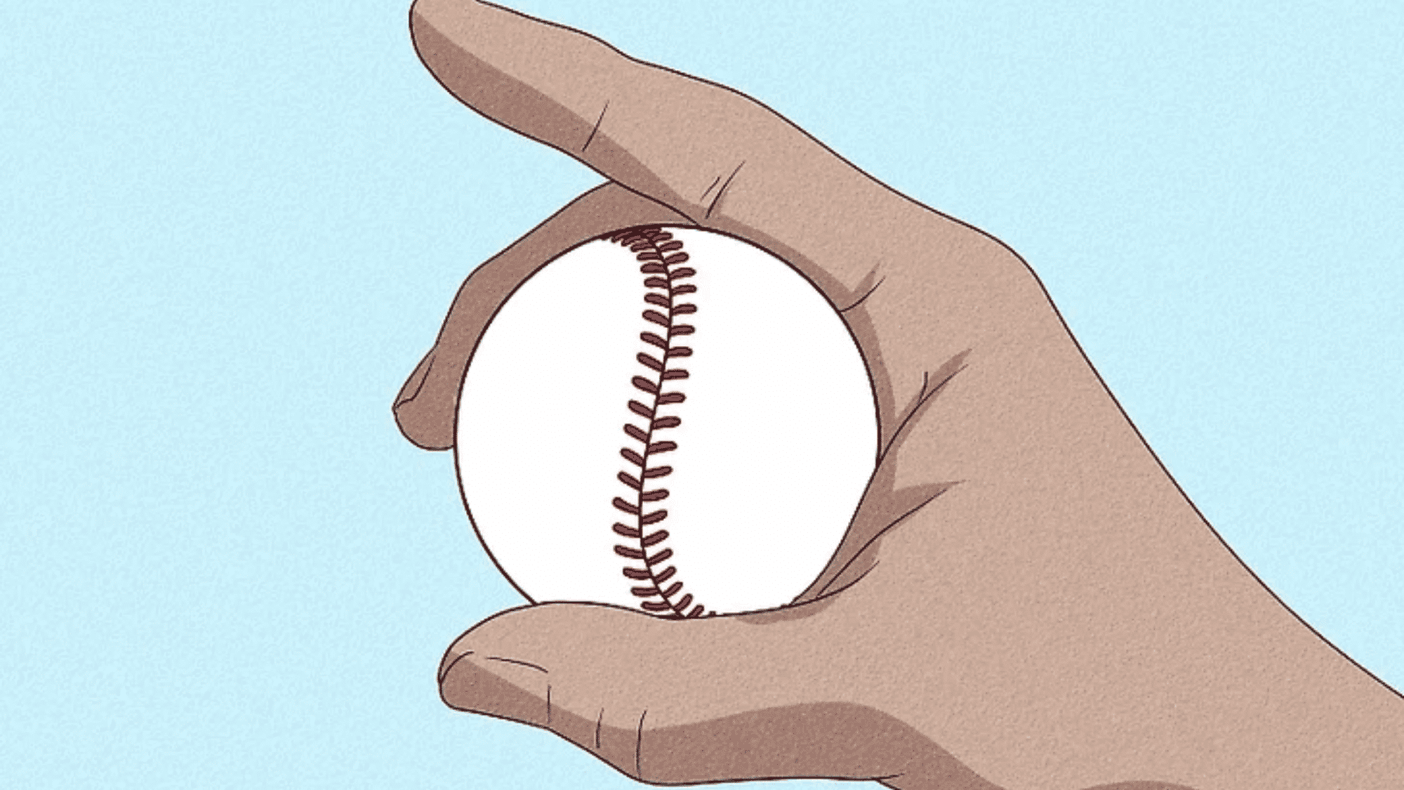 hand holding a baseball with a curveball grip showing correct finger placement for maximum downward break