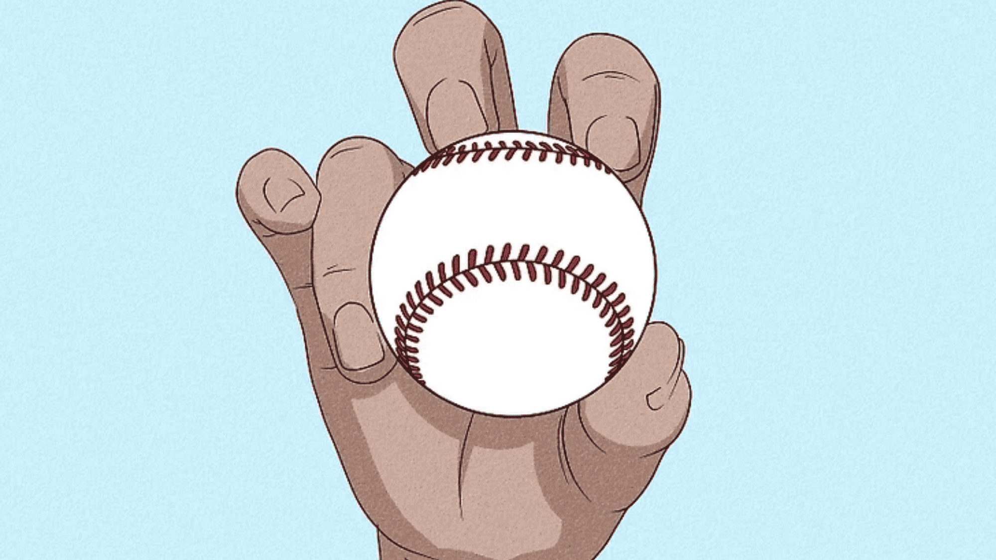 hand holding a baseball with a knuckleball grip showing fingertips placed for minimal spin and unpredictable movement