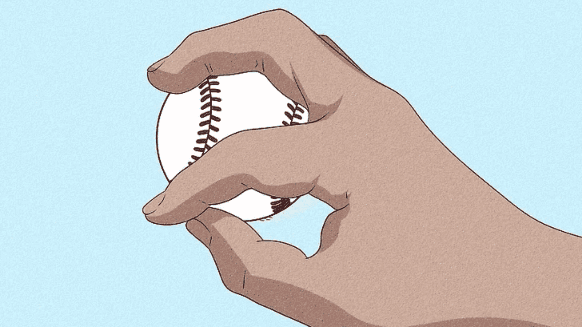 hand holding a baseball with a palmball grip showing proper finger placement for slower off speed pitches