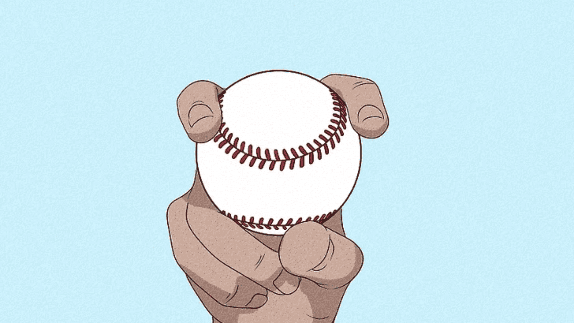 hand holding a baseball with a splitter grip showing proper finger placement for sharp downward movement
