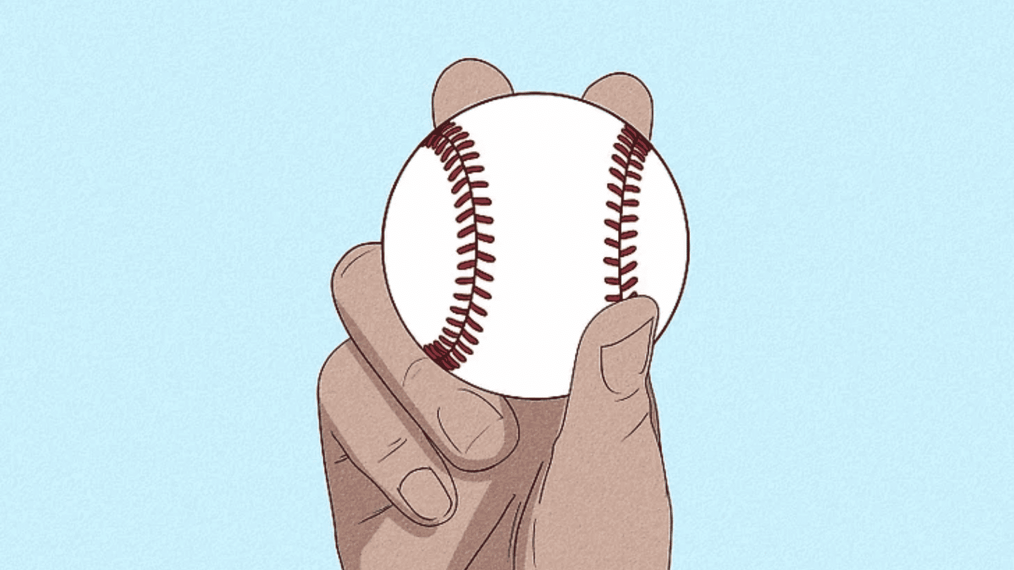 hand holding a baseball with a sweeper grip showing proper finger placement for wide breaking pitch movement