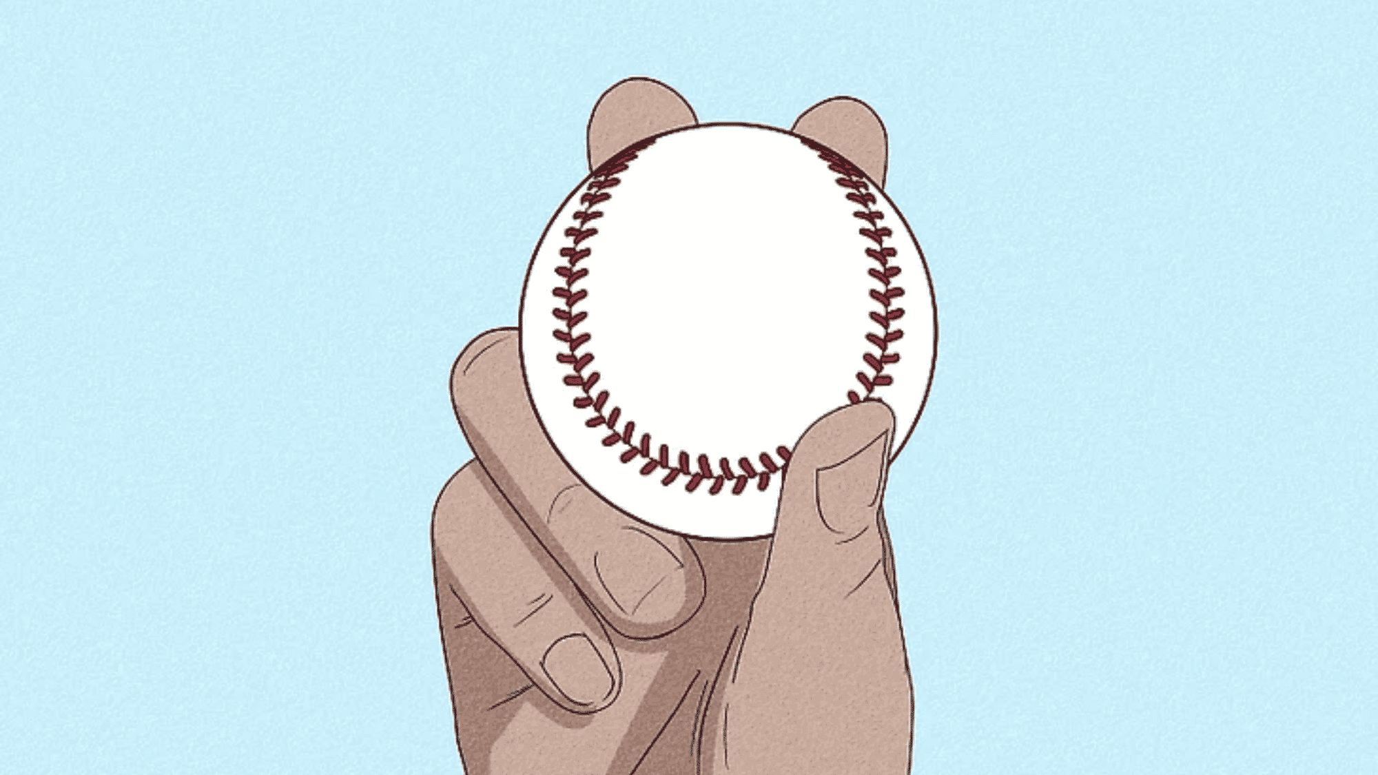 hand holding a baseball with a two seam fastball grip showing correct finger placement across the seams